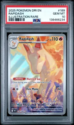 2025 POKEMON DRI EN-DESTINED RIVALS ILLUSTRATION RARE #189 RAPIDASH PSA 10 - Image 1