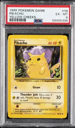 1999 POKEMON GAME YELLOW CHEEKS #58 PIKACHU PSA 6 - Image 1