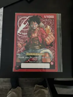 One Piece Luffy Promo Original Crew Certificate Jumbo Oversized Card 1/1000 - Image 1