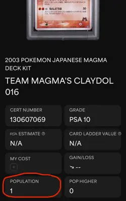 2003 Pokemon Team Magma's Claydol & Baltoy PSA 10 Pop 1 & SEQUENTIAL Japanese - Image 3
