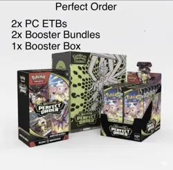 Presale Pokemon Mega Evolution Perfect Order 2x PC ETB, 2 Bundle, 1x Booster Box - Image 1