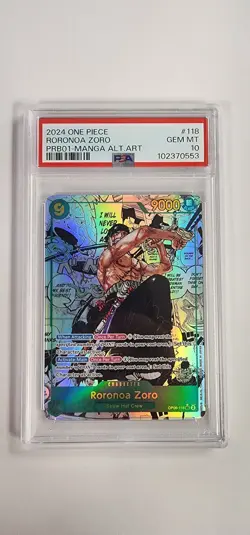 PSA 10 One Piece: Roronoa Zoro PRB01 (OP06-118 SEC) Manga Alt Art - Image 1