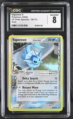 CGC 8 Vaporeon 2005 EX Delta Species 18/113 Holo Pokemon Card - Image 1
