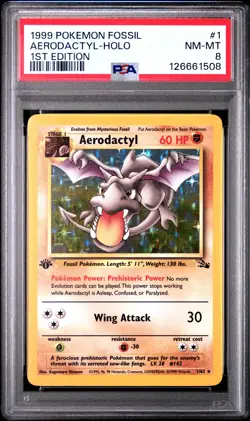 1999 POKEMON FOSSIL 1ST ED #1 AERODACTYL-HOLO PSA 8 - Image 1