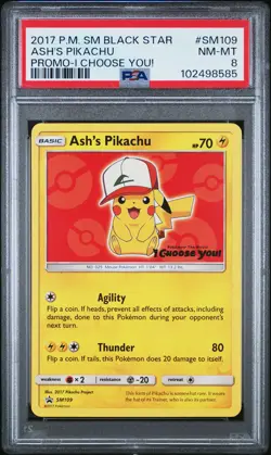 2017 POKEMON SM BLACK STAR PROMO I CHOOSE YOU! #SM109 ASH'S PIKACHU PSA 8 - Image 1