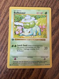 1999 First Edition Base Set Shadowless Bulbasaur Pokemon Card #44/102 - Image 2