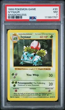 Shadowless Ivysaur 30/102 Base Set Pokemon Card NEAR MINT PSA 7 - Image 1