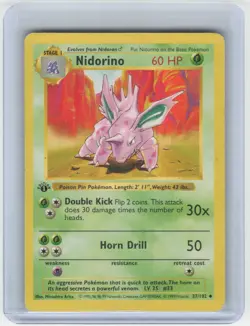 1999 Pokemon Nidorino #37/102 Base Set Non-Foil 1st Edition Heavily Played - Image 1