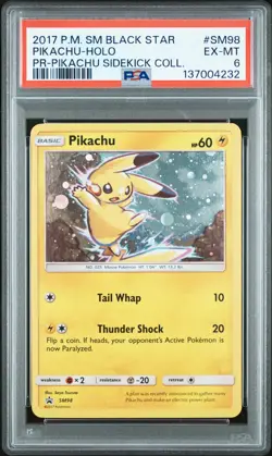 2017 POKEMON SM BLACK STAR PROMO PIKACHU SIDEKICK COLL #SM98 PIKACHU-HOLO PSA 6 - Image 1