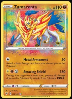 Pokemon Zamazenta - 102/185 - Amazing Rare NM-Mint Vivid Voltage - Image 1