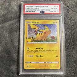 2020 Pokemon Black Star Promo Pikachu General Mills 25th Holo SWSH039 PSA 10 - Image 1