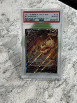 2021 Pokemon SWSH BSP Full Art Flareon V VMAX Premium Collection PSA 10 Gem Mint - Image 1