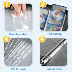 Trading Card Binder for 208 Cards with 52 Sleeves Collectible Trading Card Album - Image 5