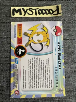 Pokemon TOPPS #26 Raichu Francais Occasion - Image 2