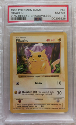 PSA 8 Pikachu Shadowless Pokemon Card 58/102 WOTC Base Set Vintage 1999 NM NEW - Image 3