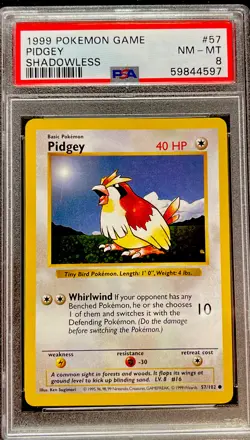 1999 Pokemon Pidgey #57 Shadowless PSA 8 NM-MT Freshly Graded ENN Cards - Image 1
