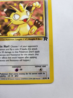 Meowth 62/82 - 1st Edition Team Rocket Vintage Pokemon Card - NM - Image 5