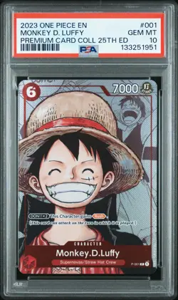 2023 ONE PIECE PREM BANDAI PREM CARD COLL 25TH ED #001 MONKEY D. LUFFY PSA 10 - Image 1