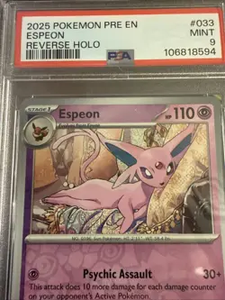 2025 Pokemon Prismatic Evolutions Espeon Reverse Holo #33 PSA 10 - Image 2