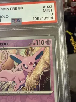 2025 Pokemon Prismatic Evolutions Espeon Reverse Holo #33 PSA 10 - Image 3