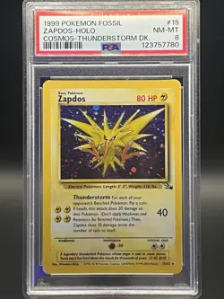 Pokemon Zapdos 15/62 Fossil Unlimited Holo Rare PSA 8 NM-MT! - Image 1