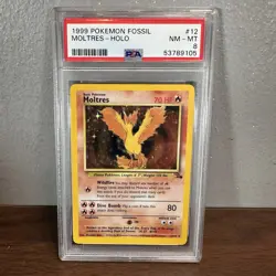 1999 Pokemon Fossil Unlimited Moltres Holo #12 12/62 Rare PSA 8 NM-MT - Image 1
