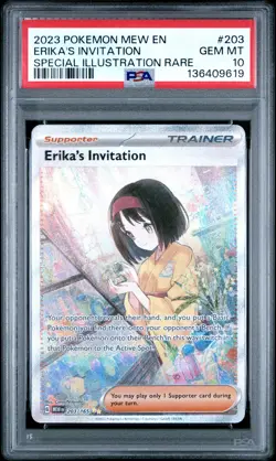 2023 POKEMON MEW EN-151 SPECIAL ILLUSTRATION RARE #203 ERIKA'S INVITATION PSA 10 - Image 1