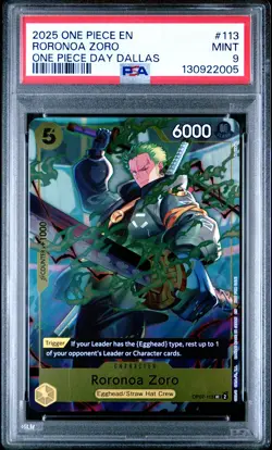 2025 ONE PIECE PROMOS ONE PIECE DAY DALLAS #113 RORONOA ZORO PSA 9 - Image 1