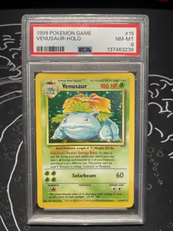 Pokemon TCG Venusaur Holo Unlimited Rare Card Base Set PSA 8 (15/102) - Image 1