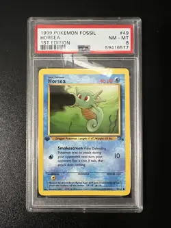 Pokemon Card Horsea 49/62 1st Edition Fossil Set 1999 GRADED PSA 8 NM-MT - Image 1