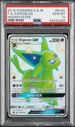 2019 POKEMON SUN & MOON HIDDEN FATES #SV60 FULL ART/ESPEON GX PSA 10 - Image 1