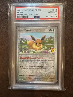 2025 Pokemon Pre EN-Prismatic Evolutions Eevee #074 Pokemon Day 2025 PSA 10 - Image 1