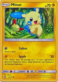 x4 Minun - 34/73 - Common Pokemon Shining Legends M/NM English - Image 1