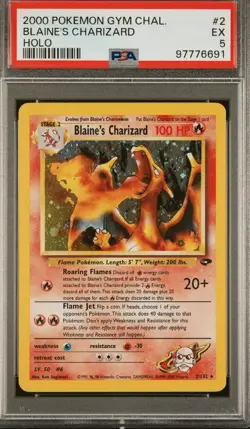 2000 Pokemon Blaine's Charizard Gym Challenge 2/132 Holo Rare PSA 5 Ex - Image 1