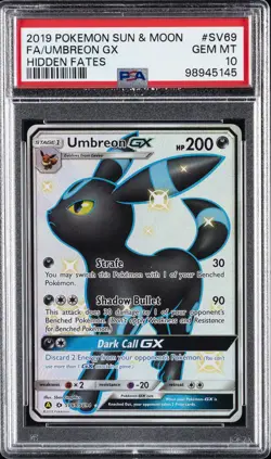 2019 POKEMON SUN & MOON HIDDEN FATES #SV69 FULL ART/UMBREON GX PSA 10 - Image 1