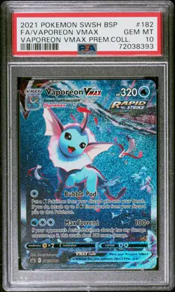 2021 Pokemon VAPOREON VMAX #SWSH182 Black Star Promo Prem. Coll. English PSA 10 - Image 1