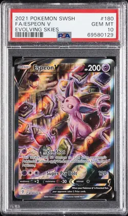 2021 POKEMON SWORD & SHIELD EVOLVING SKIES #180 FULL ART/ESPEON V PSA 10 - Image 1
