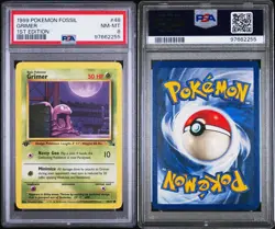 1999 POKEMON FOSSIL GRIMER 48/62 1ST EDITION PSA 8 - Image 3