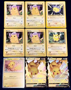 Pokemon Pikachu Card Lot of 9 - Pikachu Base Set 58/102 Shadowless Yellow Cheek - Image 1