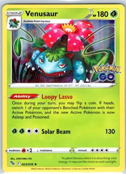 Venusaur 003/078 LP-NM Holo Rare - 2022 Pokemon TCG Pokemon GO Set Card - Image 1