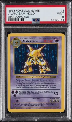 1999 POKEMON BASE SET SHADOWLESS #1 ALAKAZAM-HOLO PSA 9 - Image 1
