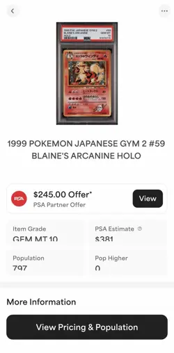 1999 Pokemon Japanese Gym 2 Challenge #059 Blaine's Arcanine Holo PSA 10 - TAG - Image 3
