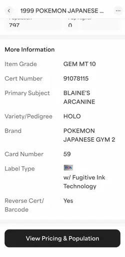 1999 Pokemon Japanese Gym 2 Challenge #059 Blaine's Arcanine Holo PSA 10 - TAG - Image 4