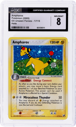 2005 Pokemon Ex Unseen Forces Ampharos Holo #1 CGC 8 - Image 1