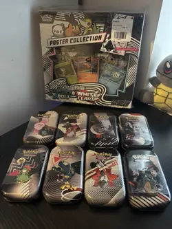 Pokemon TCG Black Bolt & White Flare Poster Collection +8 Unova Mini Tins Sealed - Image 1