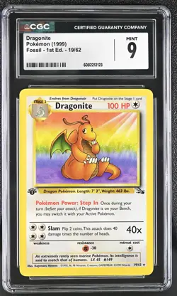 CGC 9 MINT Dragonite 1999 Fossil 1st Edition 19/62 Pokemon Card - Image 1