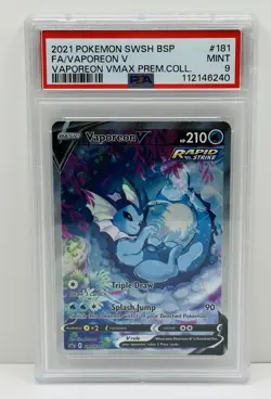 🔥2021 POKEMON SWSH BLACK STAR PROMO #181 FULL ART/VAPOREON V PSA 9! Mint!🔥 - Image 1