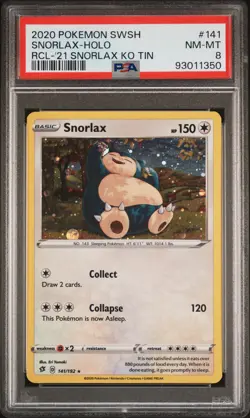 2020 POKEMON SWORD & SHIELD REBEL CLASH #141 SNORLAX-HOLO PSA 8 - Image 1
