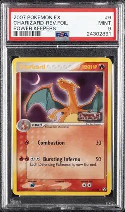 2007 POKEMON EX POWER KEEPERS #6 CHARIZARD-REVERSE FOIL PSA 9 - Image 1