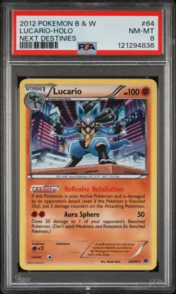 2012 POKEMON B&W NEXT DESTINIES #64 LUCARIO-HOLO PSA 8 - Image 1